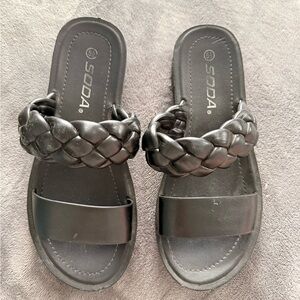 Soda Black Braided Double-Strap Slide Sandals